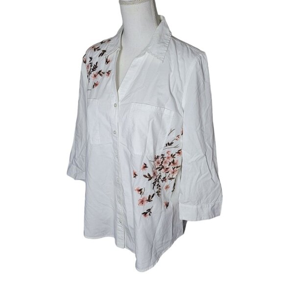 Gloria Vanderbilt Embroidered Button Down Shirt White Pink Floral Womens Large - Picture 12 of 12